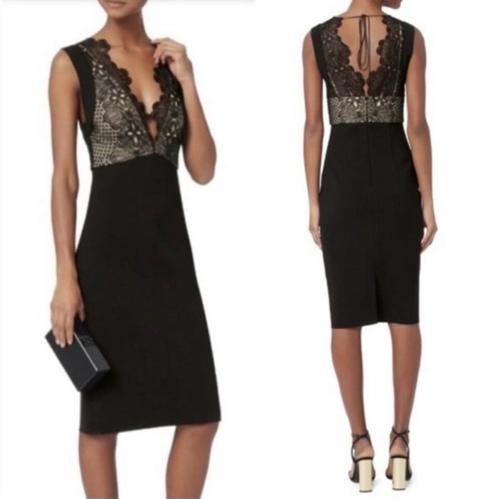 LOVER Camelia Lace Bonded Sleeveless Black Pencil Formal Party Dress. Size 8